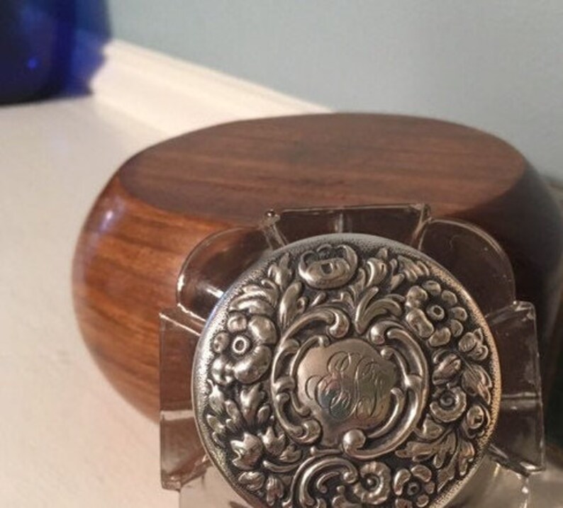 Antique Crystal Inkwell Paperweight With Ornate 716 Sterling Silver