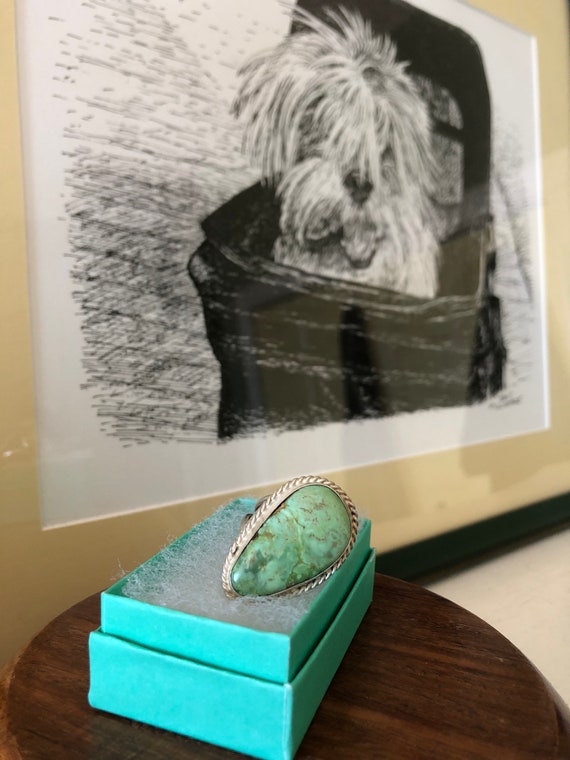Turquoise Statement Ring Silver Bezel Setting Spl… - image 2