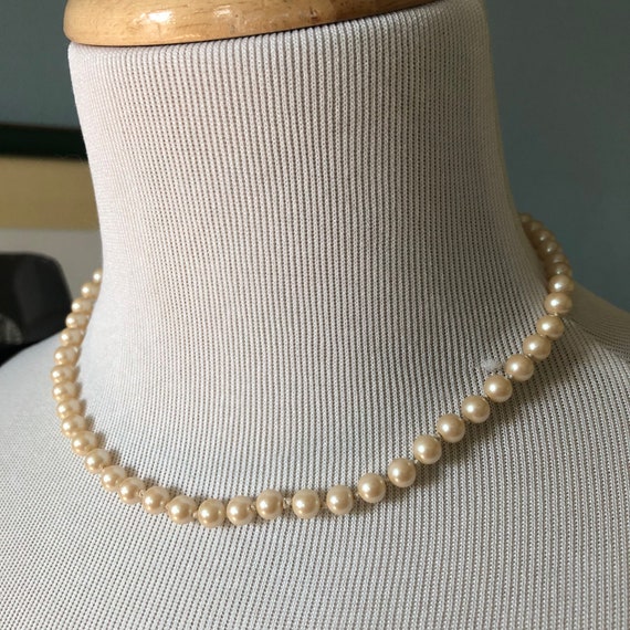 Vintage Hand Knotted Faux Pearl Necklace 16 Inches - image 2
