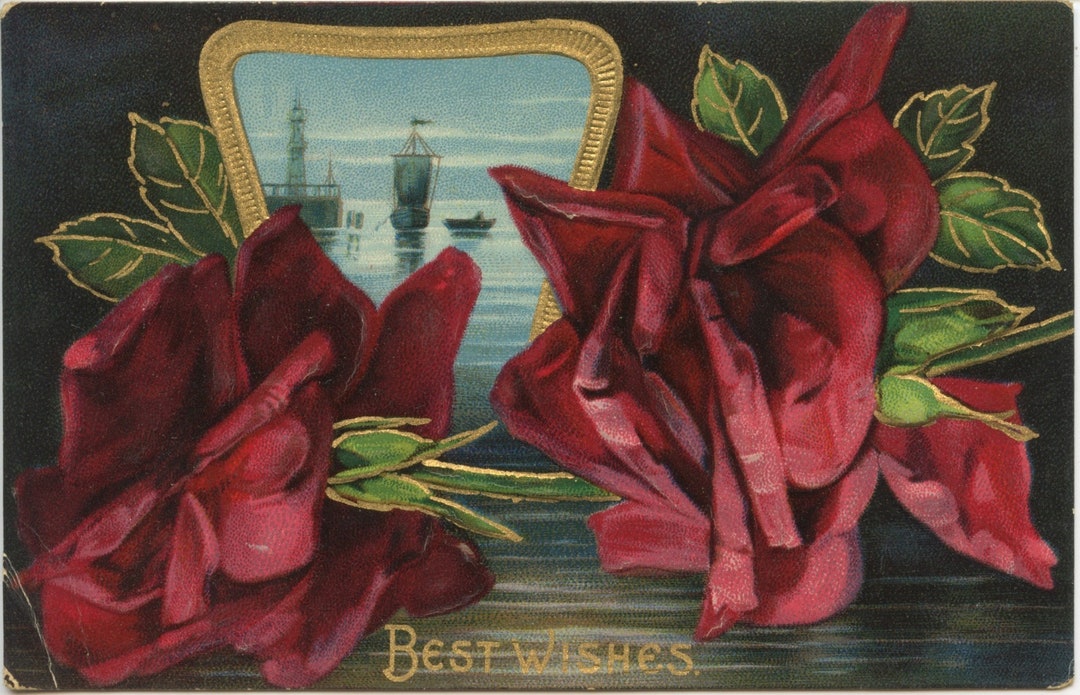 Antique Gold Embossed Postcard Lara VA Ben Franklin Stamp Etsy