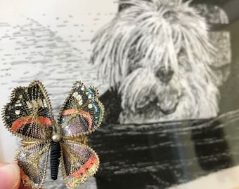 Handmade Gold Thread Wrapped Butterfly Brooch Pin