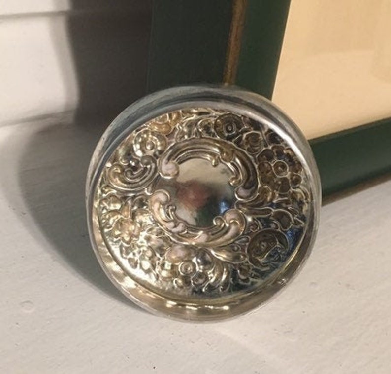 Antique Crystal Inkwell Paperweight With Ornate 716 Sterling Silver