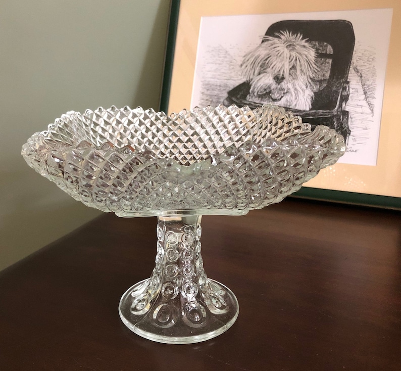 Vintage Pressed Glass Pedestal Bowl Etsy
