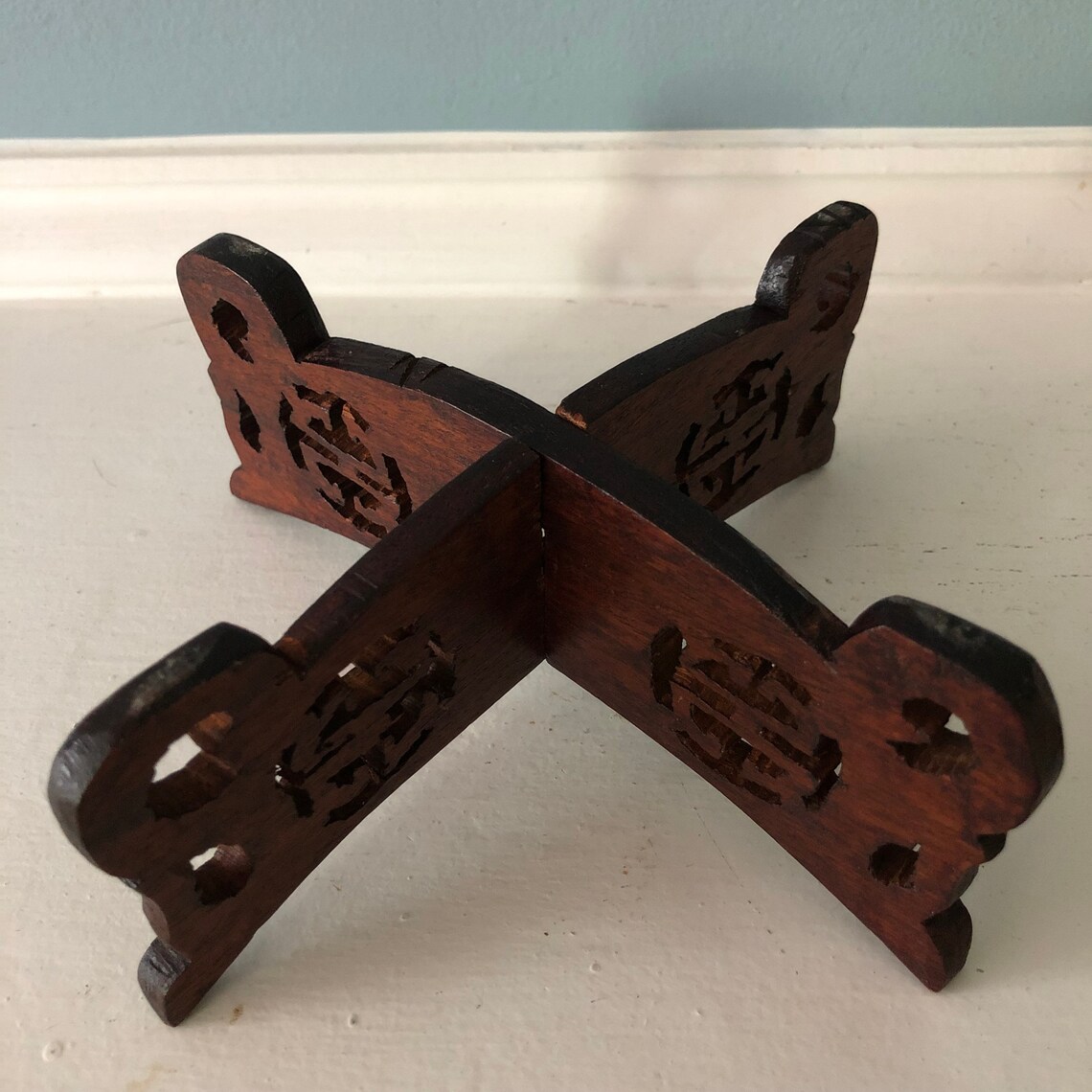 HandCarved Wooden Bowl Stand Interlocking Chinoiserie Etsy