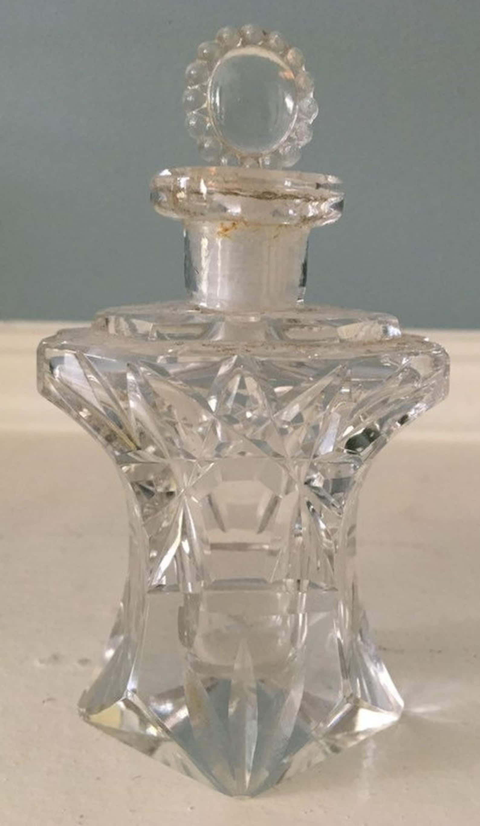 Vintage Clear Cut Glass Perfume Bottle With Stopper Dresser Accessory Etsy