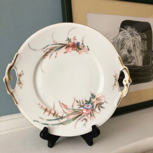 Double-Handled China Plate with Floral Motif and Gold Trim