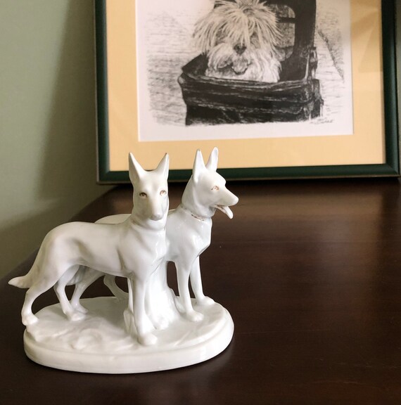 Antique Carl Scheidig White Porcelain Dogs Made in Germany