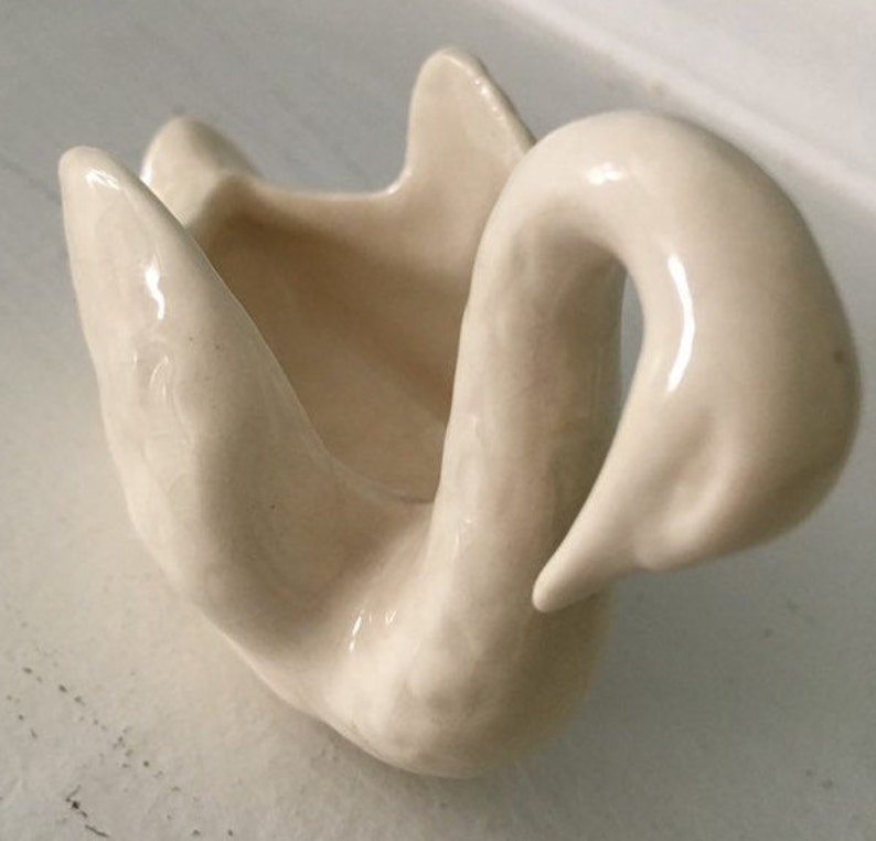 Vintage Ceramic Swan Ring Trinket Holder Mid-Century