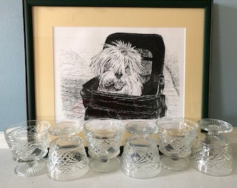 Set of 6 Vintage Pressed Glass &quot;Crystal&quot; Big Top Peanut Butter Sherbet Bowls by Hazel-Atlas Glass Company