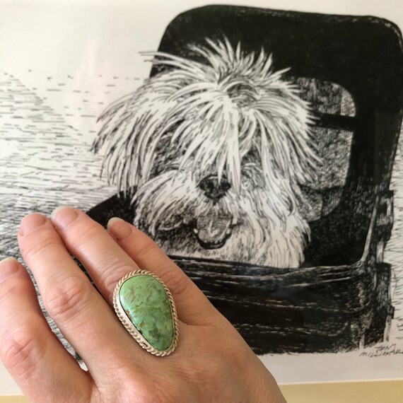 Turquoise Statement Ring Silver Bezel Setting Spl… - image 1