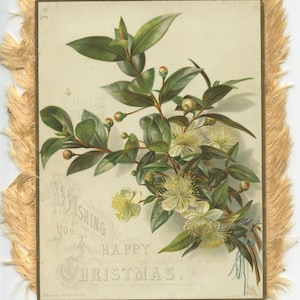 Cartão de Natal dupla face vitoriano Tuck & Sons com franjas de seda