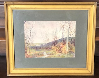 Gilt Picture Frame with Print of Autumn in the Catskills Copyright 1904 Chas Williams NY