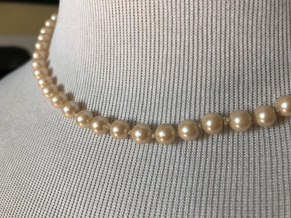 Vintage Hand Knotted Faux Pearl Necklace 16 Inches - image 3