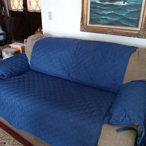 Blue Quilted Water Resistant Loveseat & Sofa Covers - Clean No Stains Pet Free Home