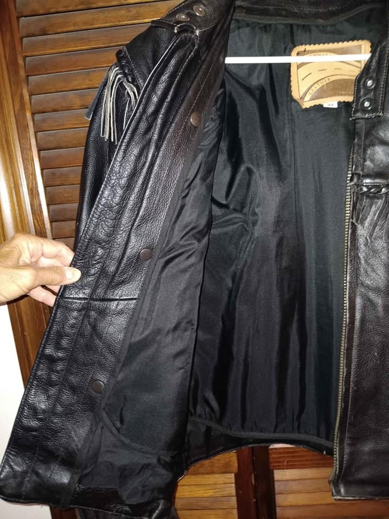 Vintage Highway Heavy Leather Short Fringe Mens Biker Jacket Size 42 - Deltona, FL image 5