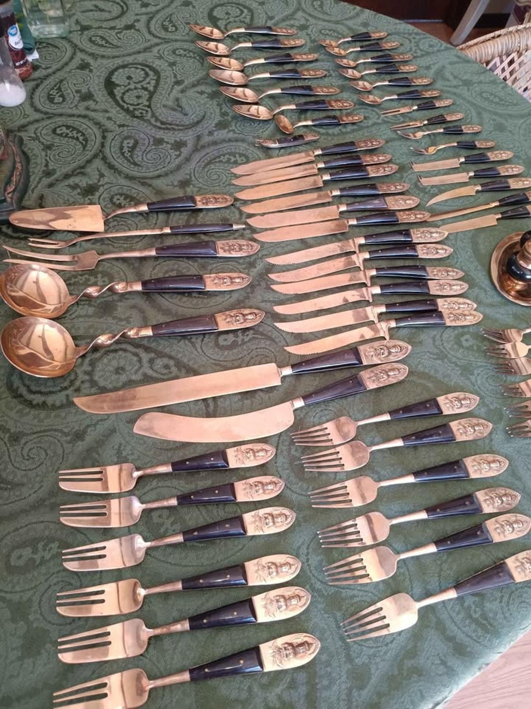 Vintage Flatware Siam Buddha Brass And Rosewood 20 Piece