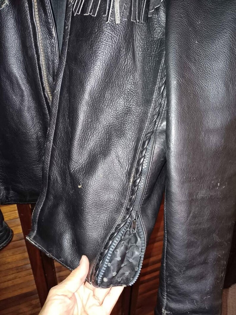 Vintage Highway Heavy Leather Short Fringe Mens Biker Jacket Size 42 - Deltona, FL image 4
