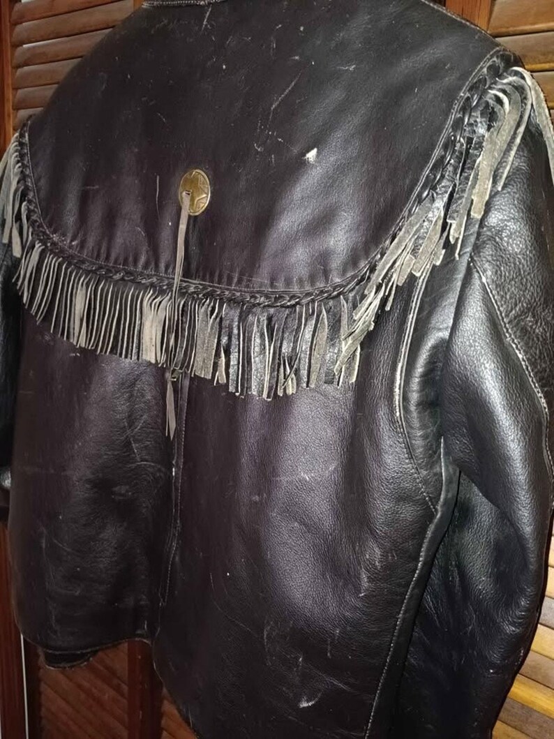Vintage Highway Heavy Leather Short Fringe Mens Biker Jacket Size 42 - Deltona, FL image 9