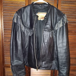 ジャケット・アウター vintage HARLEYDAVIDSON fringe design Harley Davidson Border Hawk Jacket Sz L Men Black Frills Fringe