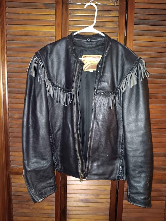 Vintage Highway Heavy Leather Short Fringe Mens Biker Jacket Size 42 - Deltona, FL