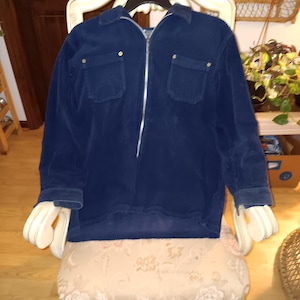 Vintage Medium Ladies Corduroy Jacket Dark Blue - Side Slit Pockets, Button Cuffs