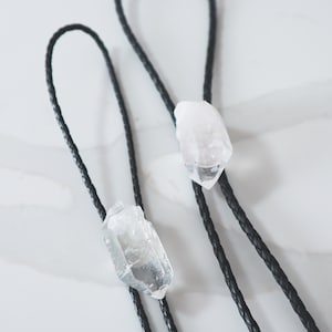 Clear Quartz crystal Father and Son Bolo Tie, vegan leather cord