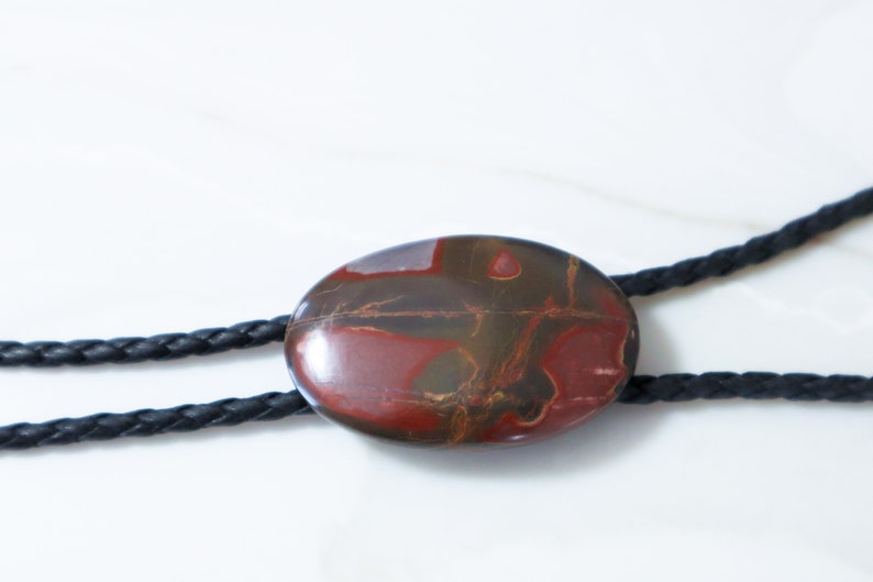 Cherry Creek Jasper bolo tie with vegan leather cord
