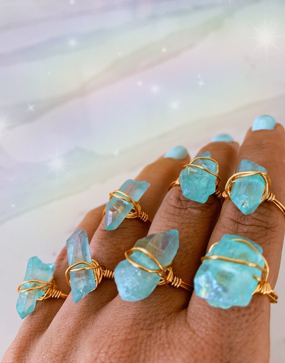 Aqua Aura Quartz Ring Etsy Australia