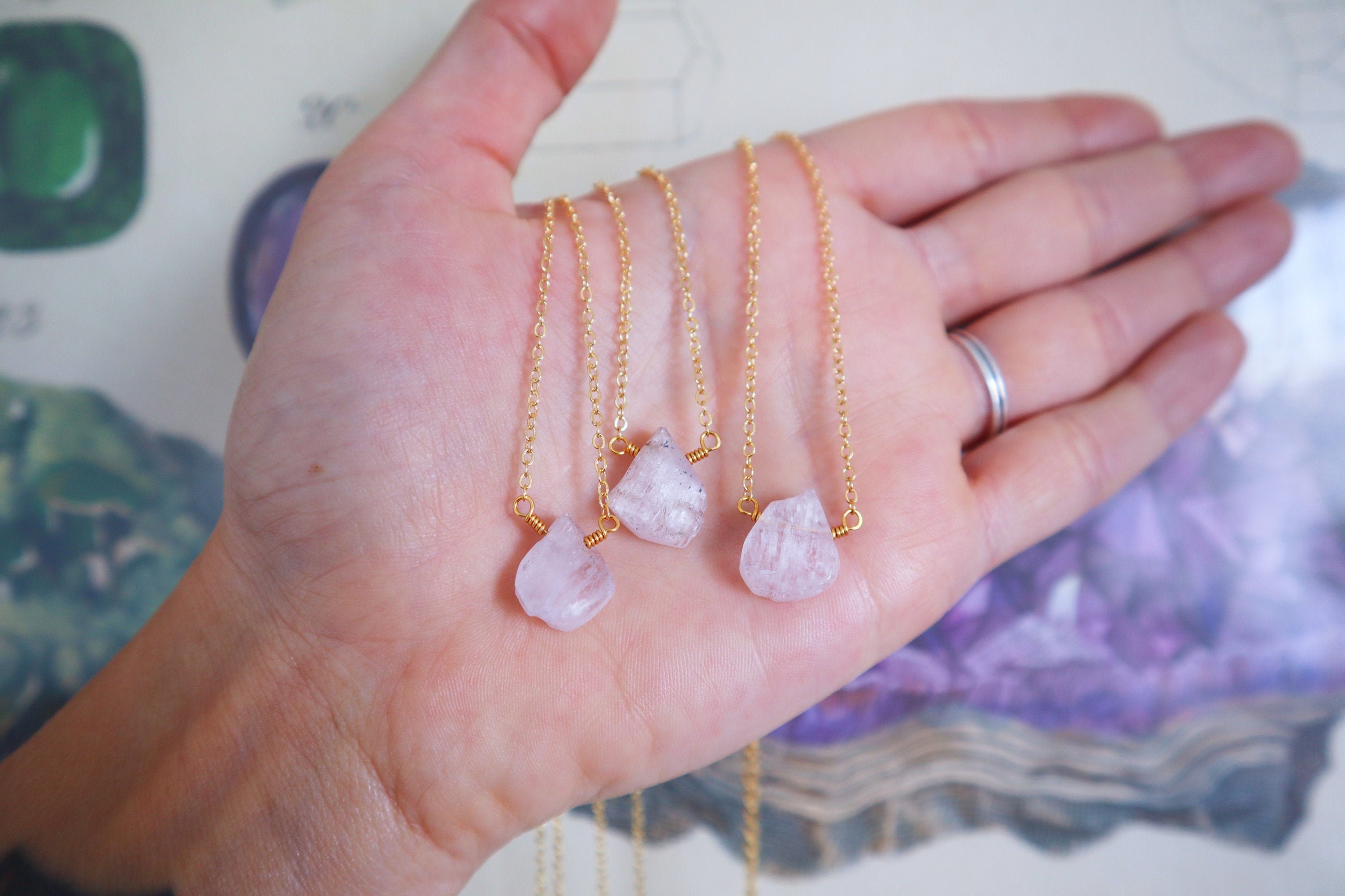 Kunzite Crystal Necklace 18K Gold Chain Length Options Etsy UK