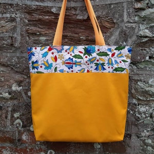 Yellow Cotton Tote Bag Lined Floral Folklore