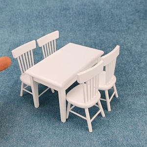 black/White dining table and chair Dollhouse miniature wood furniture 1/12 scale