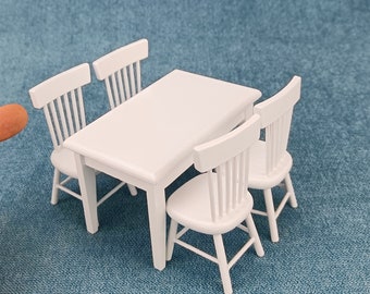 Tavolo e sedia da pranzo in bianco e nero, mobili in legno in miniatura per casa delle bambole, scala 1/12