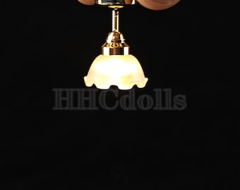 Miniature LED Chandelier: Frosted Lampshade Dollhouse Light (1/12 Scale)