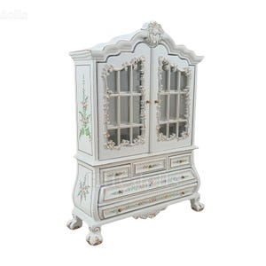 Witte miniatuur houten handgeschilderd poppenhuis 1:12 kast/vitrinekast