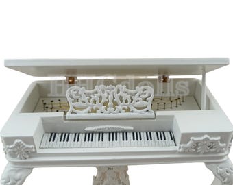ミニチュアドールハウス 1:12スケール 長方形ピアノとスツール 白
