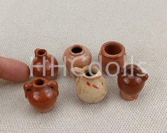 toy DIY Dollhouse 1:12 Scale Miniature Porcelain Model half glaze rough pottery thumb vase