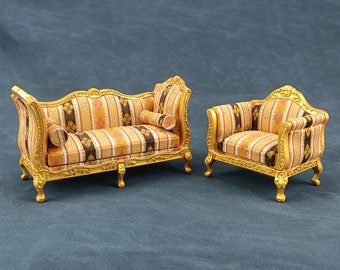 Miniature Dollhouse 1:12 Scale Wooden luxury sofa and chair