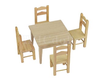 Set da pranzo in miniatura per casa delle bambole: legno non verniciato, scala 1/12 - Italia