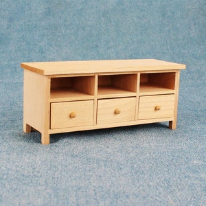 Muebles en miniatura para casa de muñecas, escala 1/12, mueble de TV de madera sin pintar.