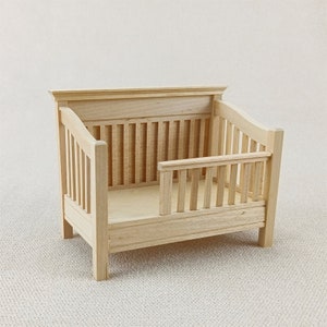 wooden toy children&#39;s bed Dollhouse miniature furniture 1/12 scale unpainted