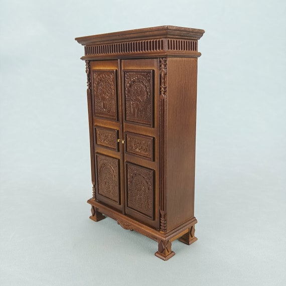 Odoria Casa Delle Bambole Vetrina Miniatura: 1/12 Scala Armadio Con Specchio Per Soggiorno Sala Da Pranzo - Mini Mobili In Legno Vintage Marrone - Foto 7