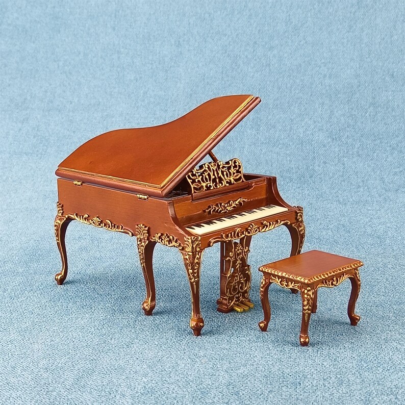 Miniature Dollhouse 1:12 Scale Musical Instrument Model Walnut Piano ...