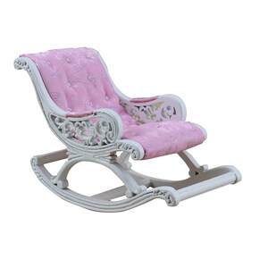 Dollhouse 1/12 Scale Miniature Furniture Handmade White Fabric Rocking Chair