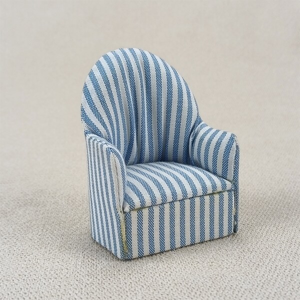 wooden toy gift Dollhouse miniature furniture 1/12 scale Blue striped chair photography prop