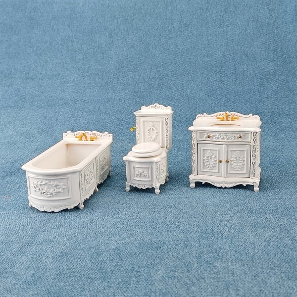 Miniature Dollhouse 1:12 Scale bathroom model toilet bathtub Washstand set