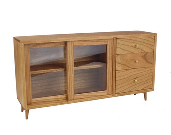 Miniature Cherry wood Nordic Modern Style Dining room sideboard/cupboard for 1/6 scale doll
