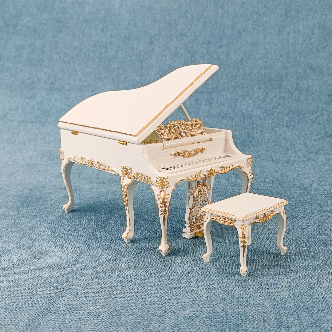 Miniature Dollhouse 1:12 Scale Musical Instrument White Handmade Piano ...