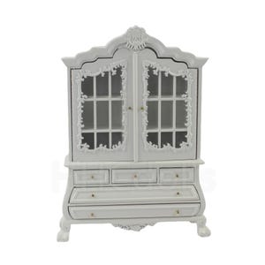 White Miniature wooden handmade Dollhouse 1:12 Scale Armoire/Display Cabinet