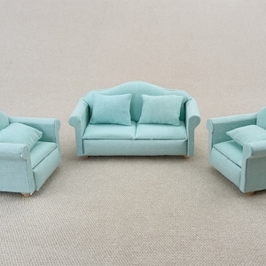 Miniature Craft Dollhouse 1:12 Scale Light Blue Hobby Sofa and chair toy