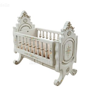 Miniature Dollhouse 1:12 Scale furniture White hand painted baby rocking bed